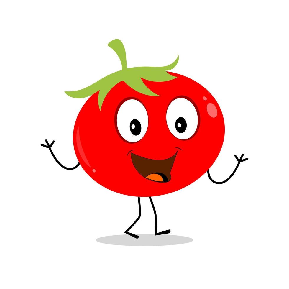 diseño de personajes de tomate. vector de tomate tomate mascota de dibujos animados sonriendo. tomate sobre fondo blanco.