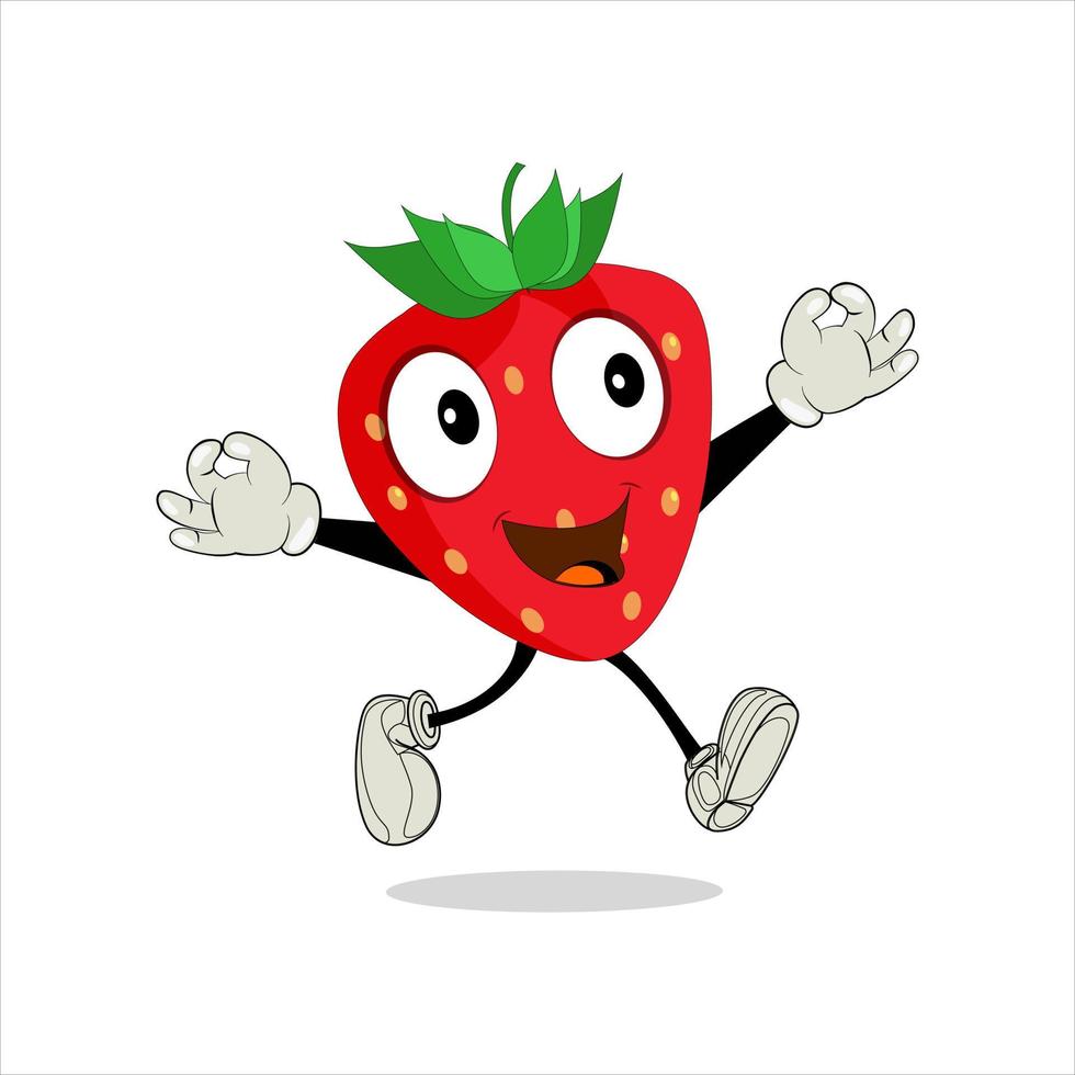 Strawberry Fruit Cartoon Mascot Character. Strawberry icon. Cute fruit vector character set isolated on white backround.
