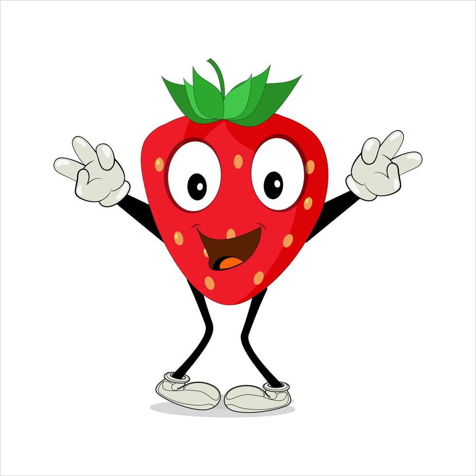 Strawberry Fruit Cartoon Mascot Character. Strawberry icon. Cute fruit vector character set isolated on white backround.