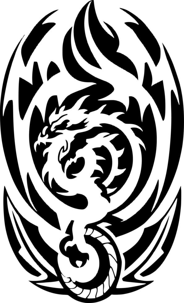 black and white of dragon monster vector