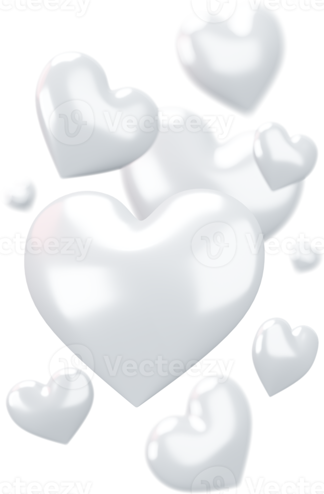 Set of White Hearts Isolated Decorations png