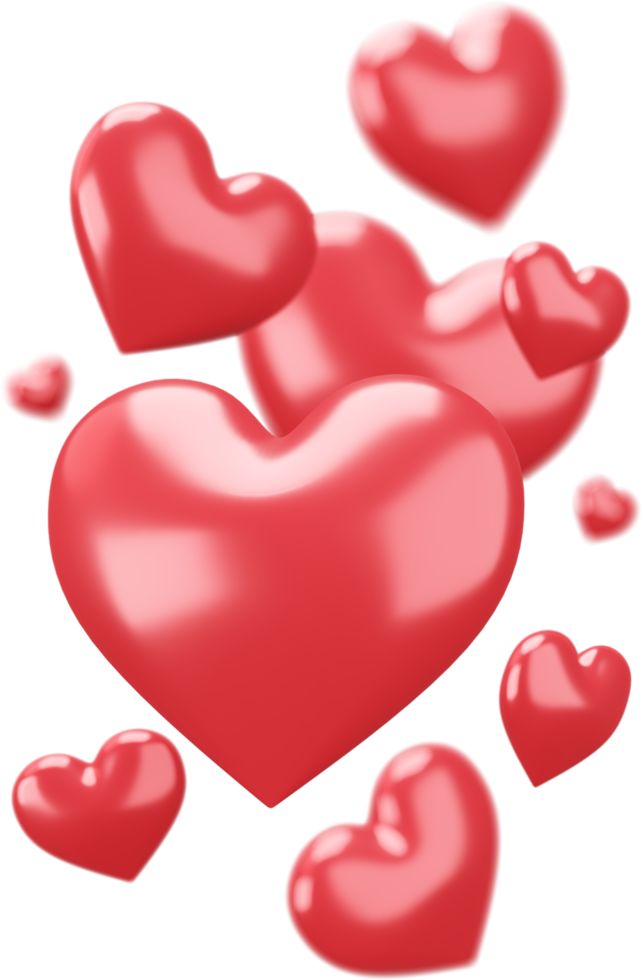 Set of red hearts isolated decorations png