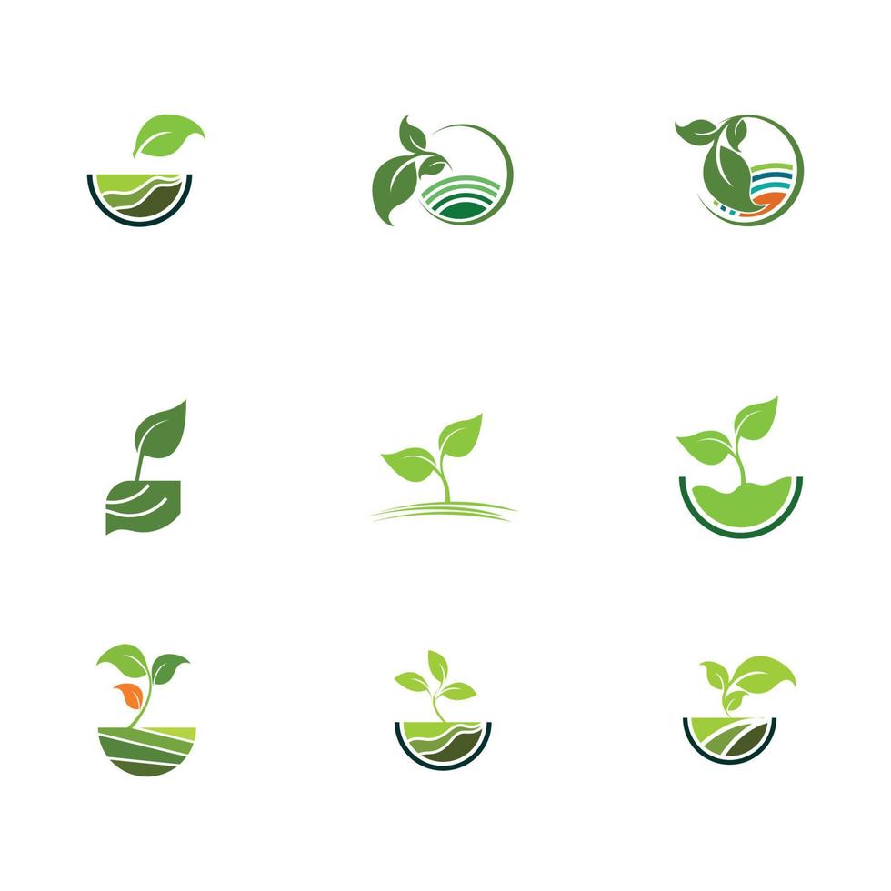 concepto de logotipo de vector de granja de planta verde