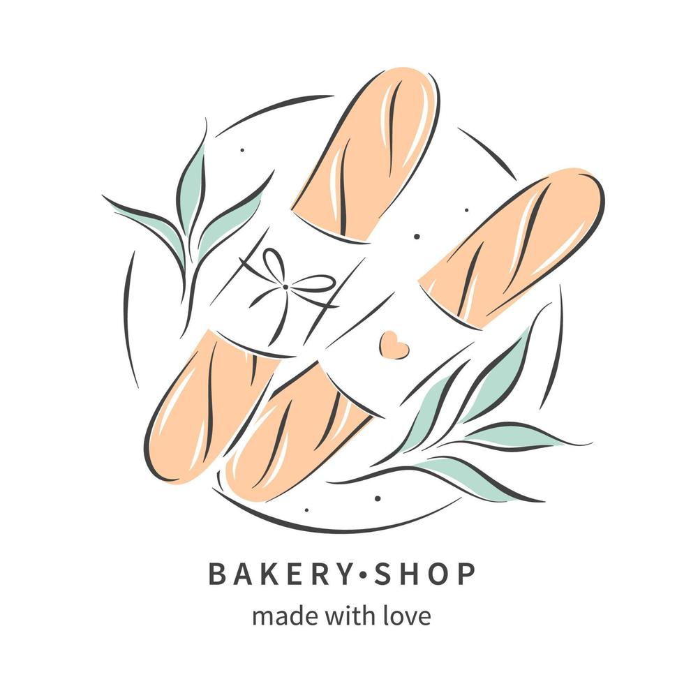 Bakery shop banner with hand drawn fresh baguette, bread. Vector illustration for logo, poster, label or menu.