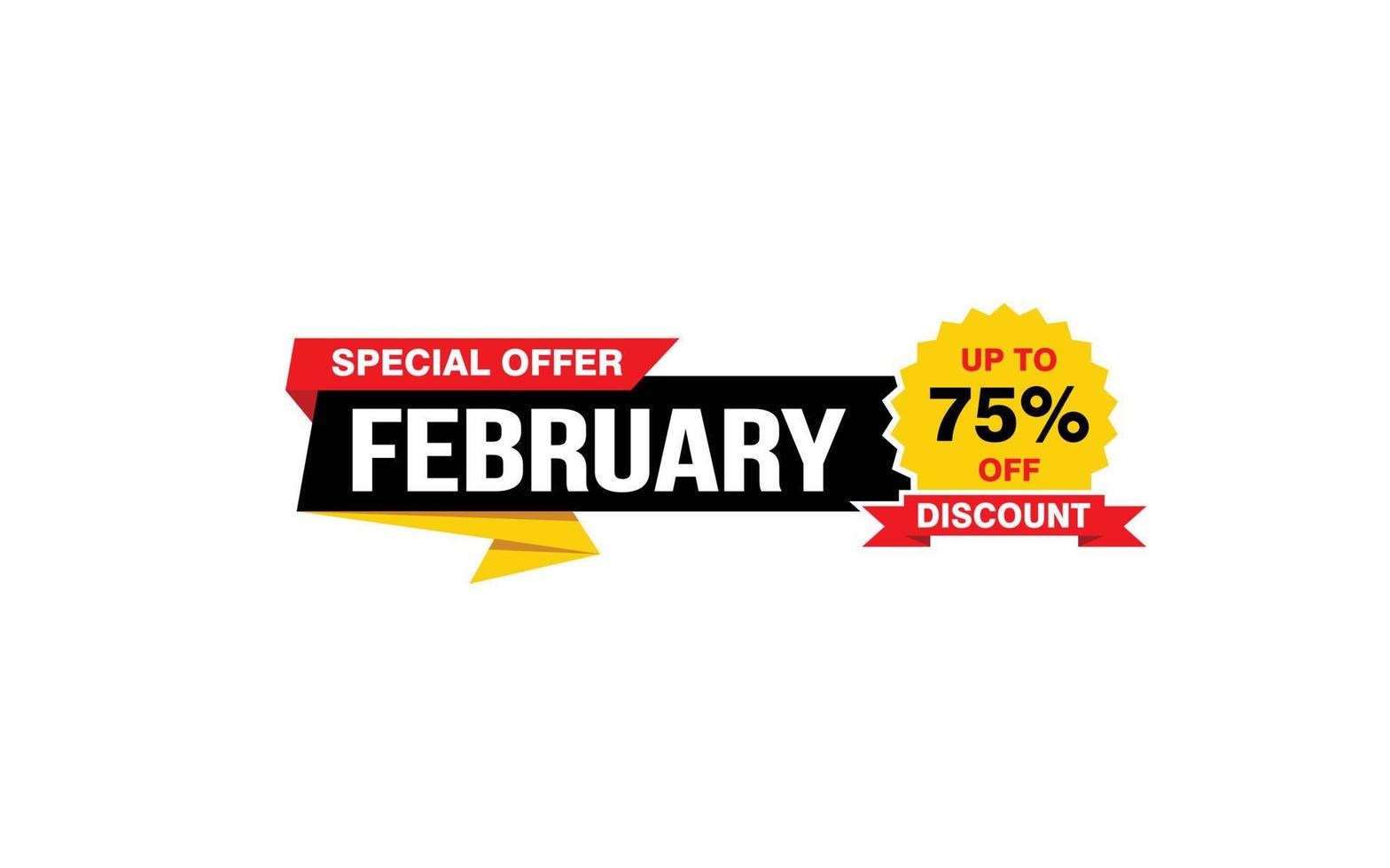 75 Percent FEBRUARY discount offer, clearance, promotion banner layout with sticker style. vector