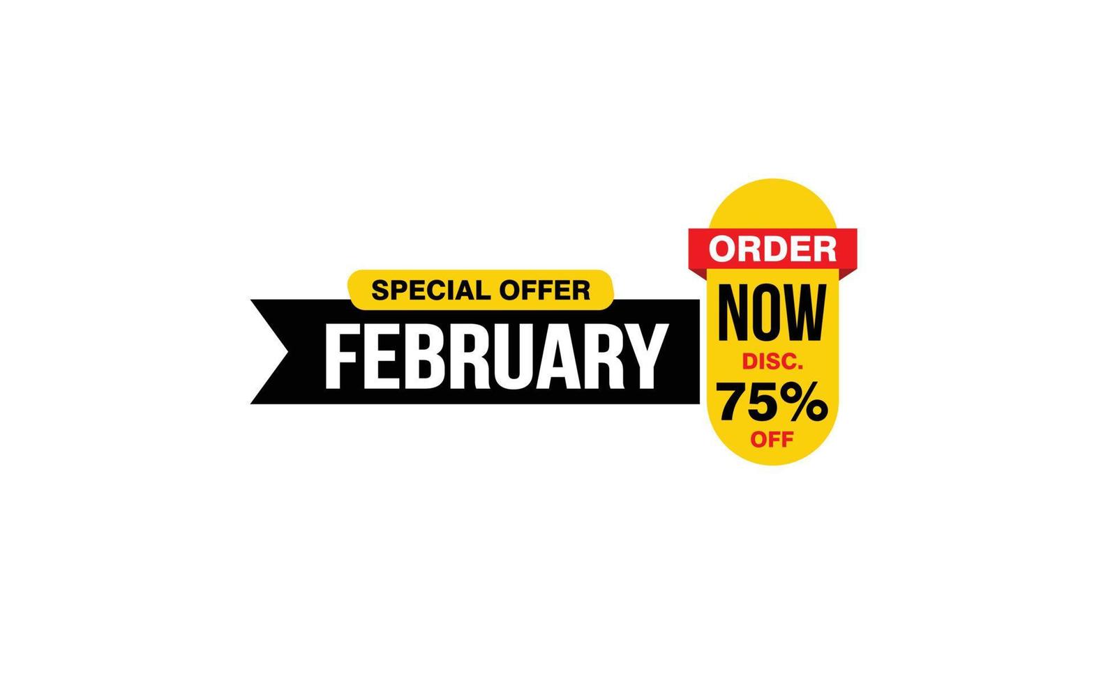 75 Percent FEBRUARY discount offer, clearance, promotion banner layout with sticker style. vector