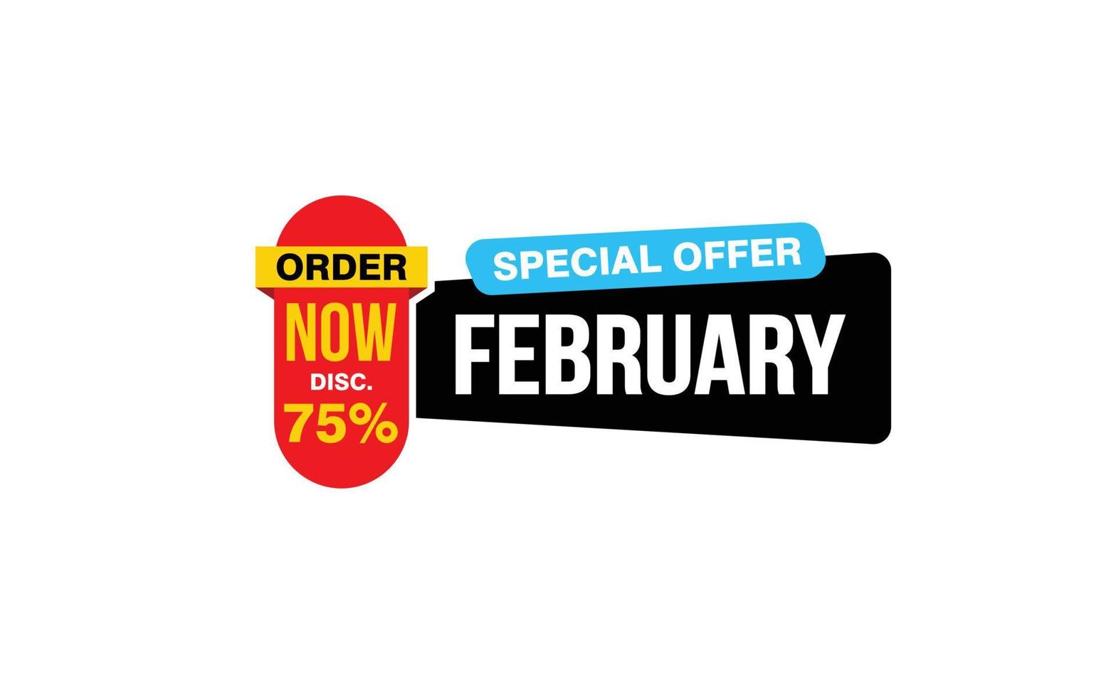 75 Percent FEBRUARY discount offer, clearance, promotion banner layout with sticker style. vector