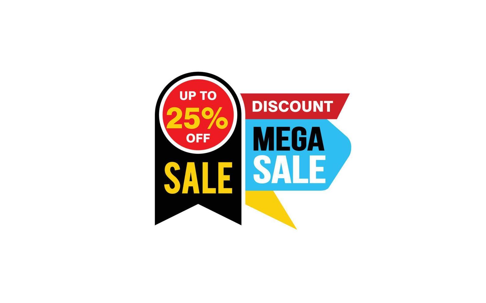 Oferta de mega venta del 25 por ciento, liquidación, diseño de banner de promoción con estilo de etiqueta. vector
