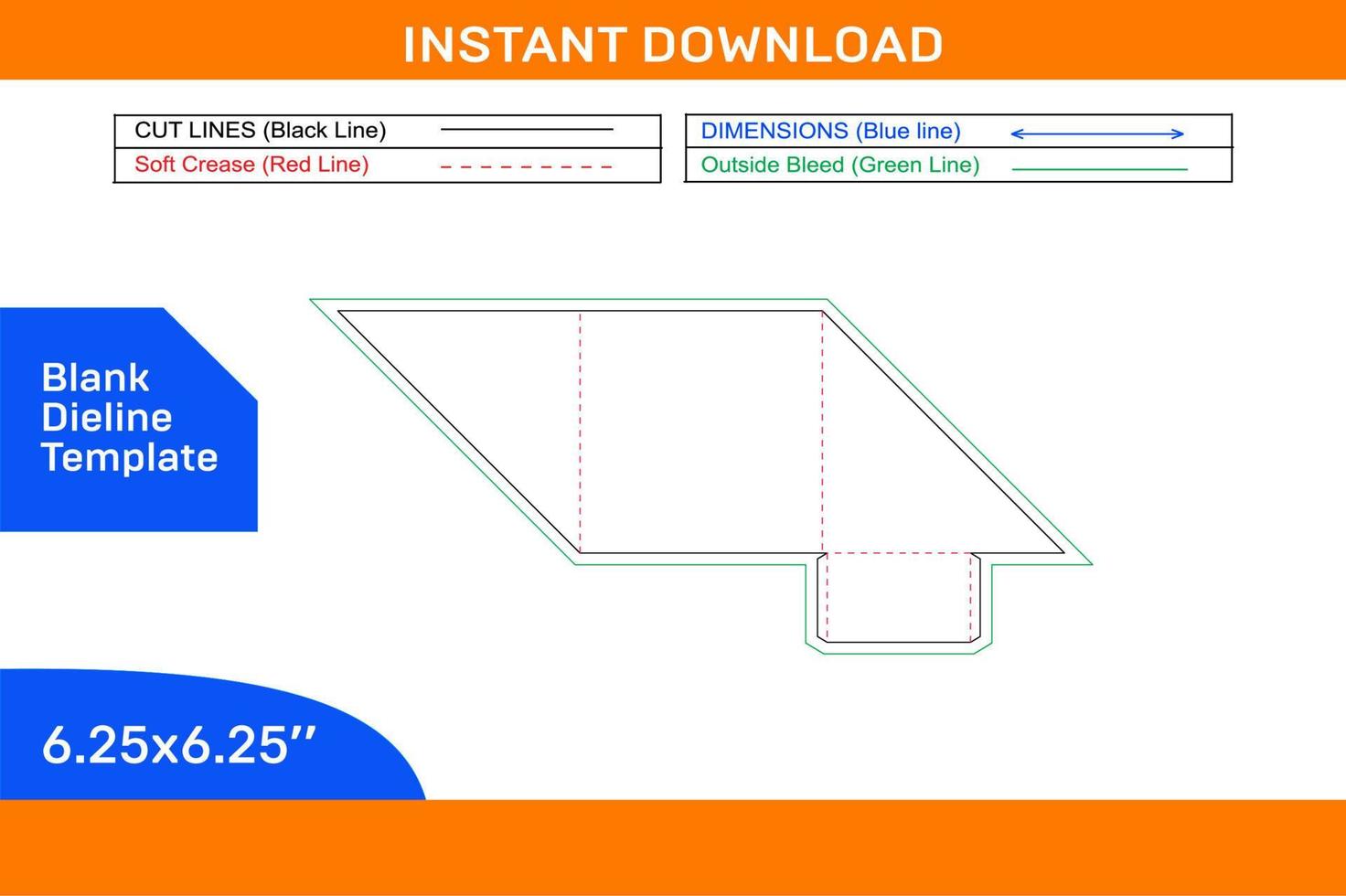 Diseño de plantilla de línea de sobre y sobre de embalaje 3d de 6.25x6.25 pulgadas plantilla de línea de línea en blanco editable fácilmente redimensionable vector