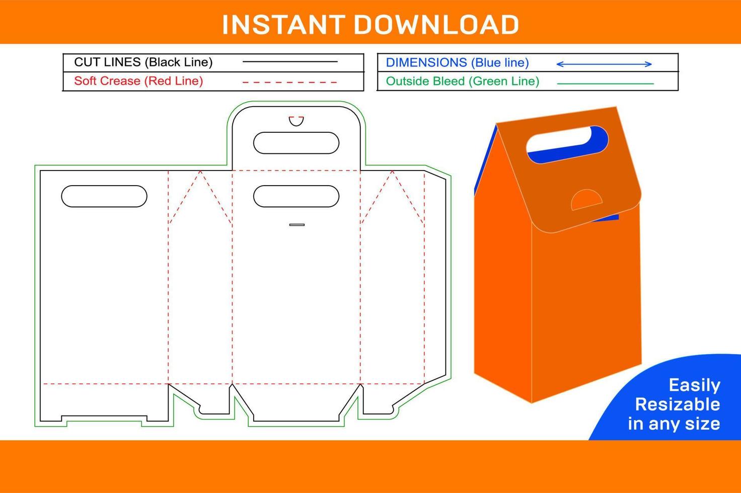 plantilla de dieline de empaque de caja de leche y diseño de caja 3d y dieline de caja fácilmente editable y redimensionable y caja 3d vector