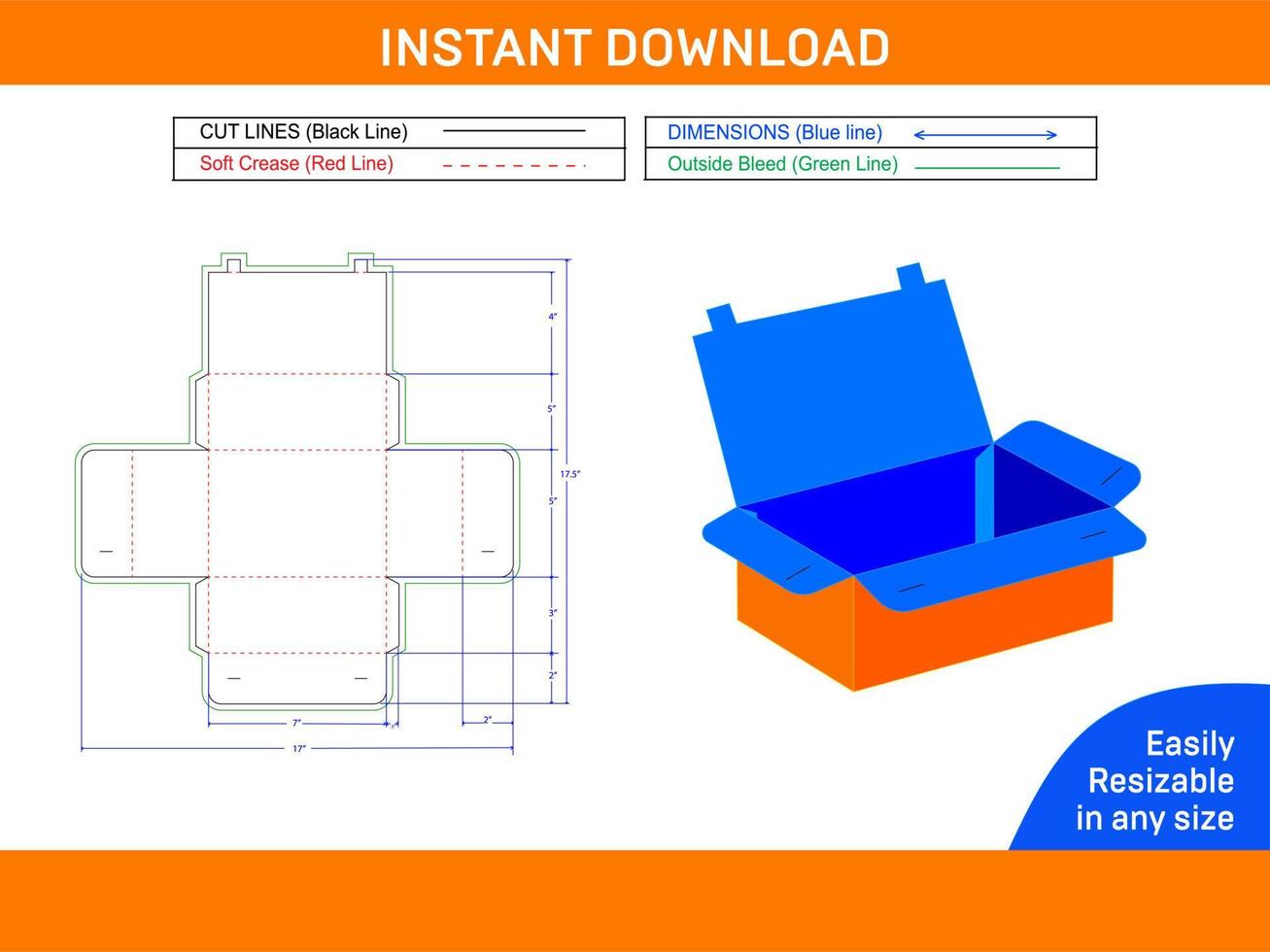 diseño de troquelado de empaque de caja creativa y plantilla de línea de línea de caja 3d color de línea de línea de caja editable y cambiable y caja 3d vector