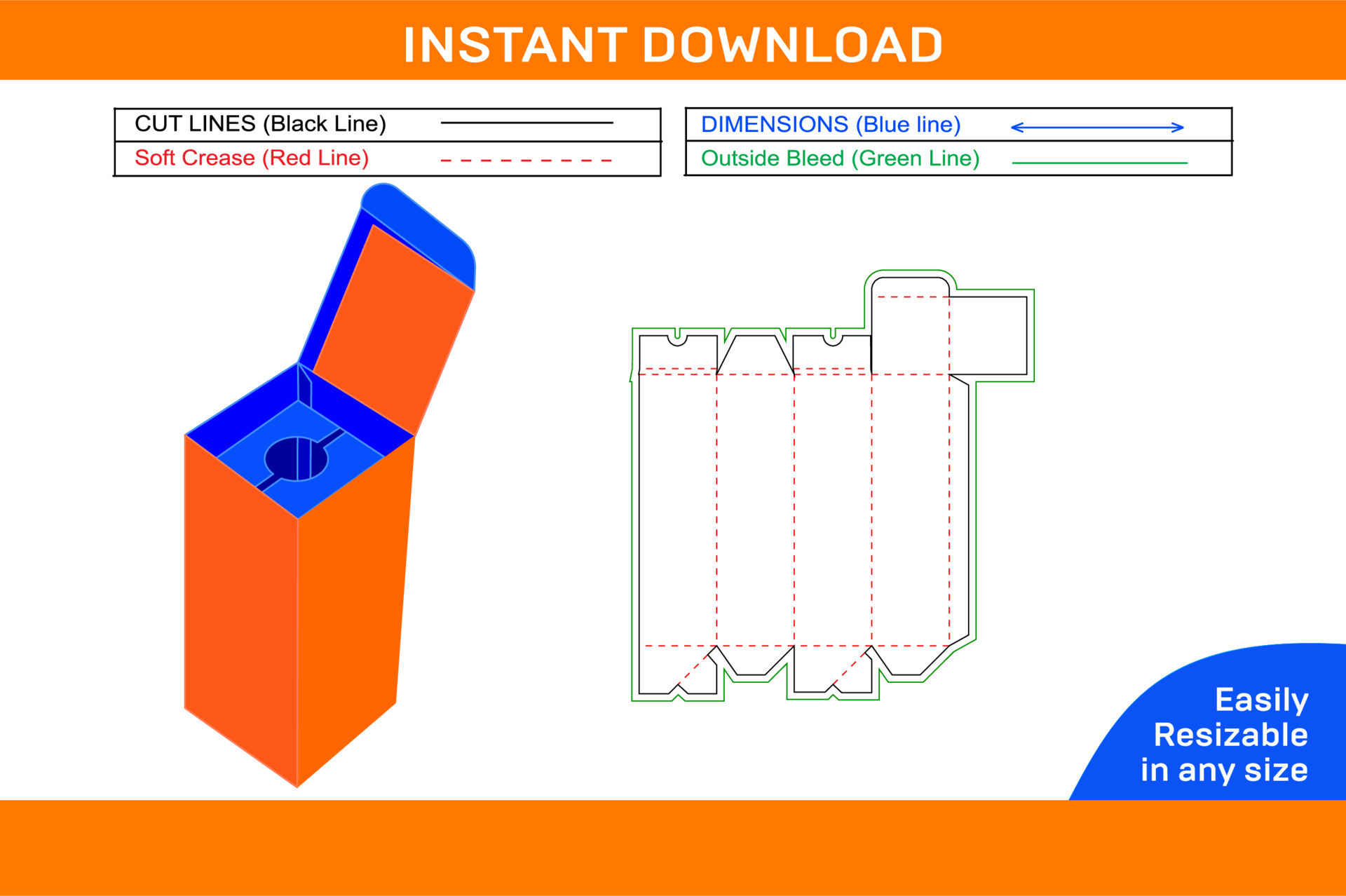 Packaging display box, dieline tamplate and 3D box color changeable and