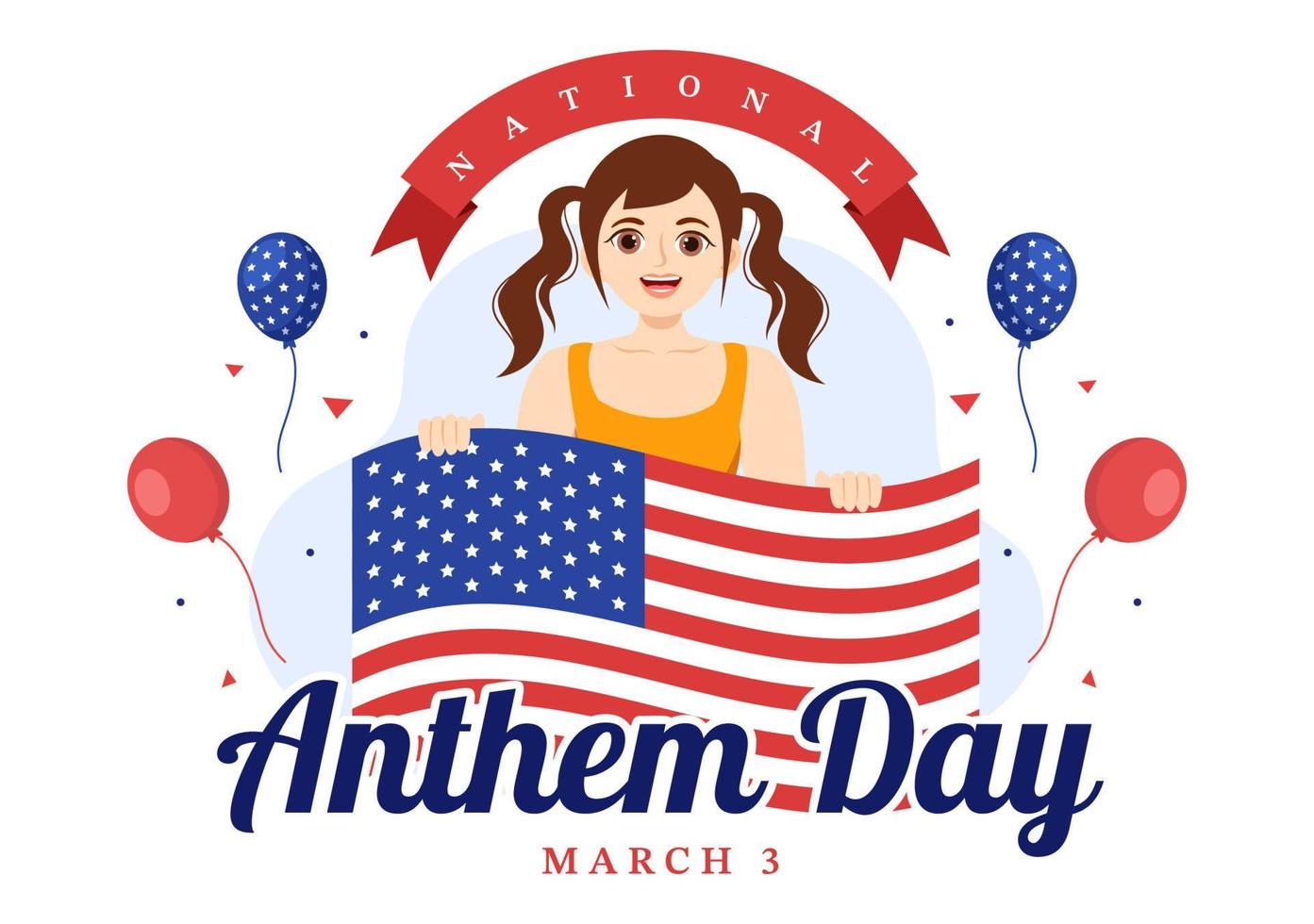 National Anthem Day on March 3 Illustration with United States of America Flag for Web Banner or Landing Page in Flat Cartoon Hand Drawn Template vector