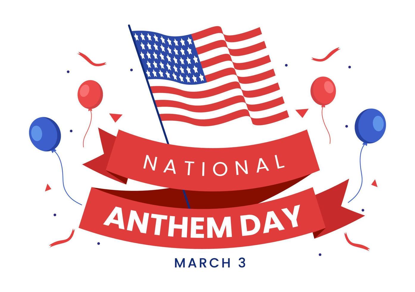 National Anthem Day on March 3 Illustration with United States of America Flag for Web Banner or Landing Page in Flat Cartoon Hand Drawn Template vector