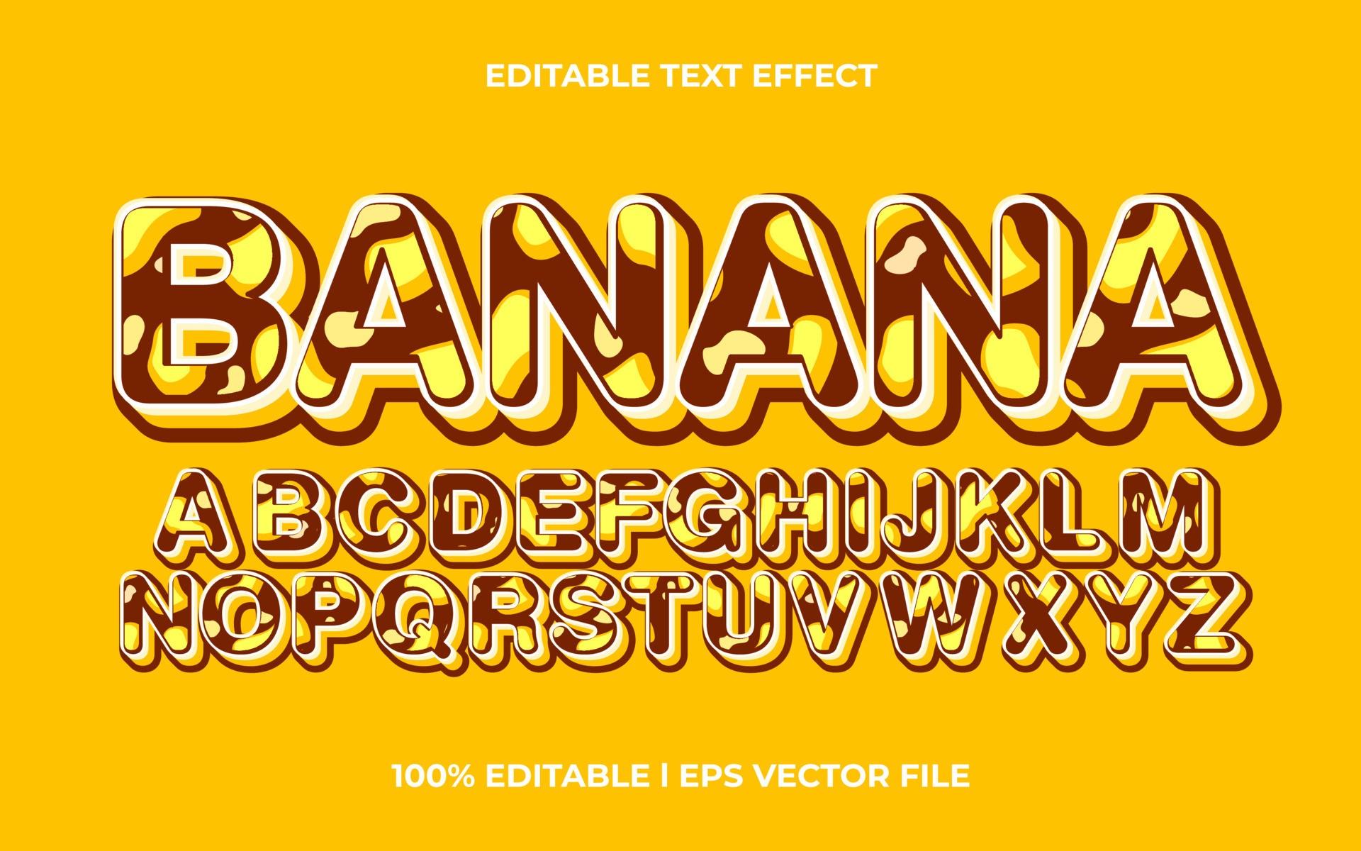 banana 3d text effect with trendy theme. yellow text lettering