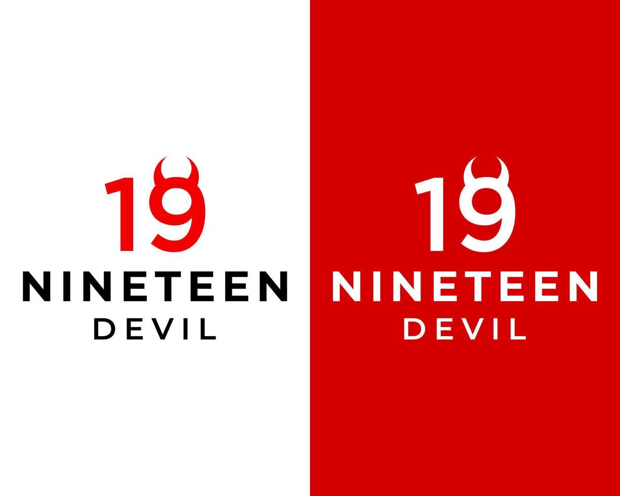 Number nineteen and devil icon logo design. vector