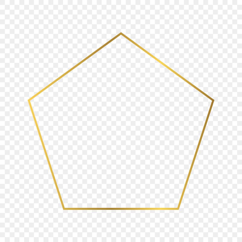 Gold glowing pentagon shape frame isolated. Shiny frame with glowing effects. Vector illustration.