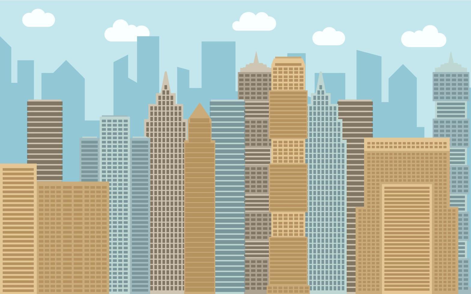 ilustración de paisaje urbano vectorial. vista de la calle con paisaje urbano, rascacielos y edificios modernos en un día soleado. espacio de la ciudad en concepto de fondo de estilo plano. vector