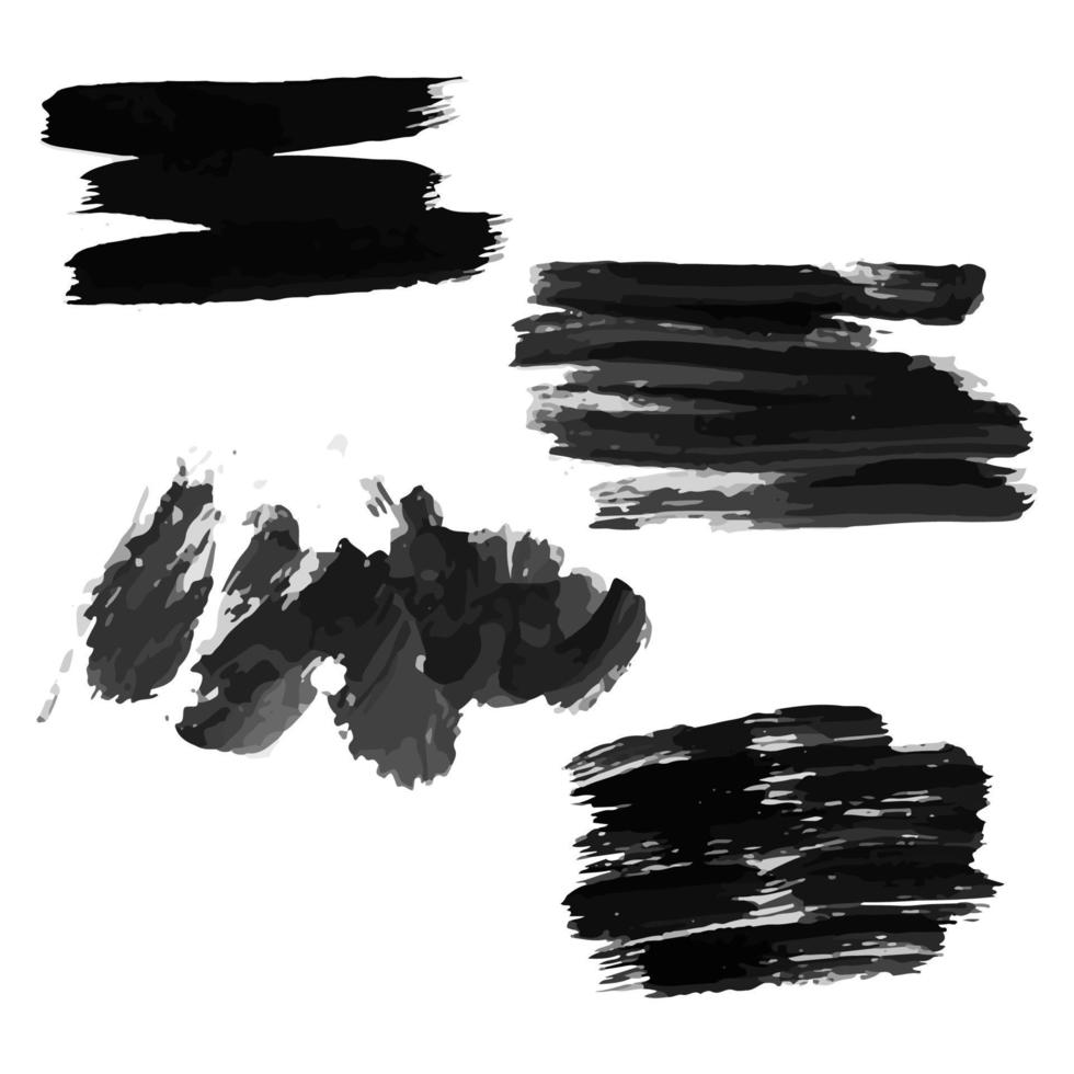 Set of four black hand drawn ink stains. Ink spots isolated on white background. Vector illustration