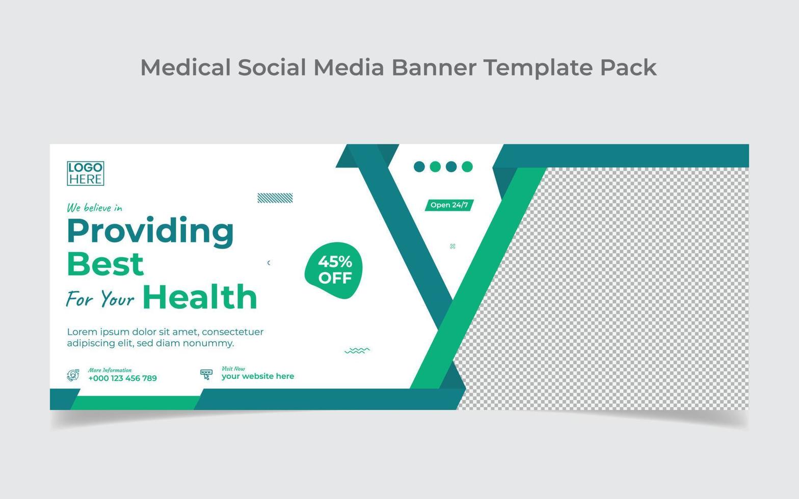 diseño de portada de redes sociales de atención médica y plantilla de diseño de banner web vector