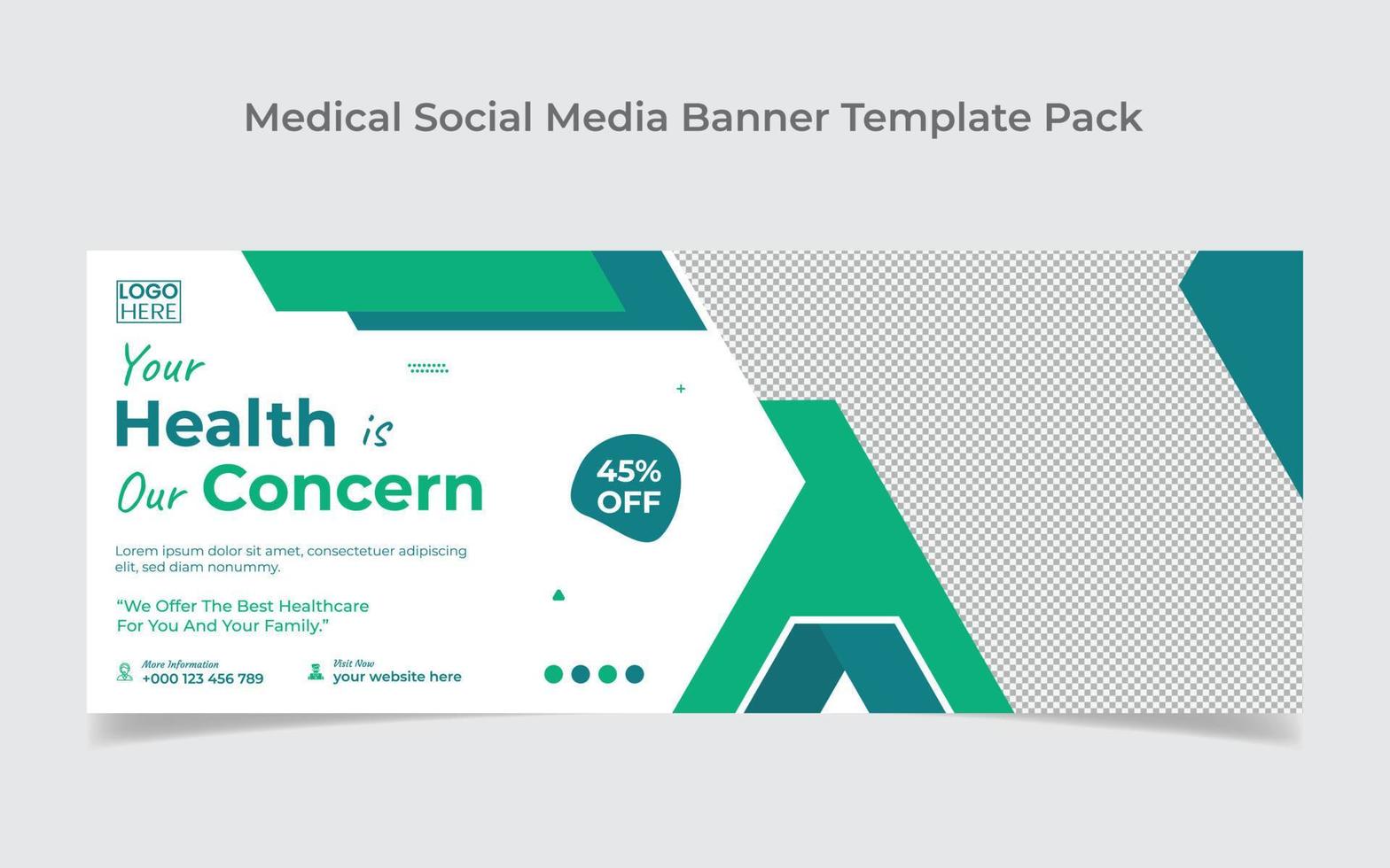 diseño de banner web de atención médica y plantilla de diseño de portada de redes sociales vector