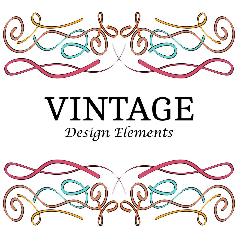 elementos de diseño caligráfico y decoración de página. elementos vintage multicolores para el diseño sobre un fondo blanco. elementos de diseño decorativo vectorial. vector