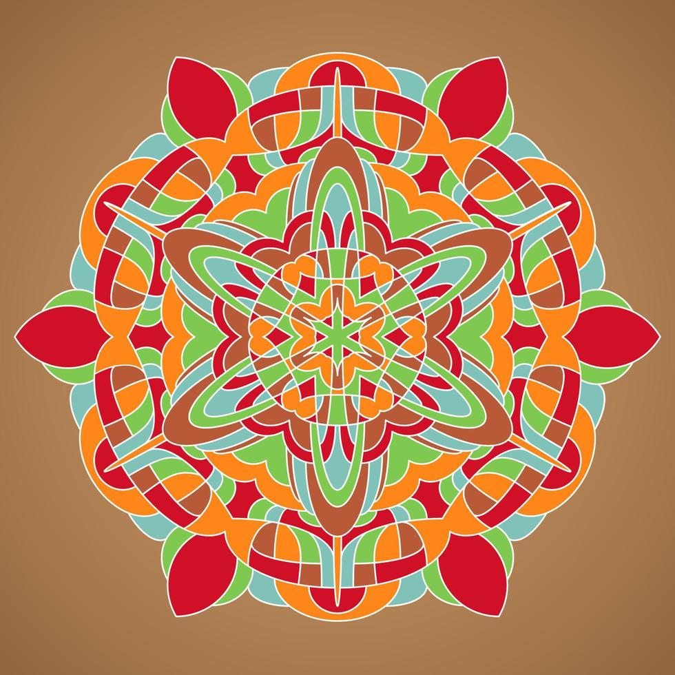 Multicolored Vector Mandala. Mandala vector for art, coloring book, zendoodle. Circle Abstract Object Isolated On Brown Background.