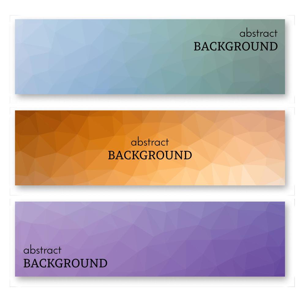 Set of three multi colored banners in low poly art style. Background with place for your text. Vector illustration