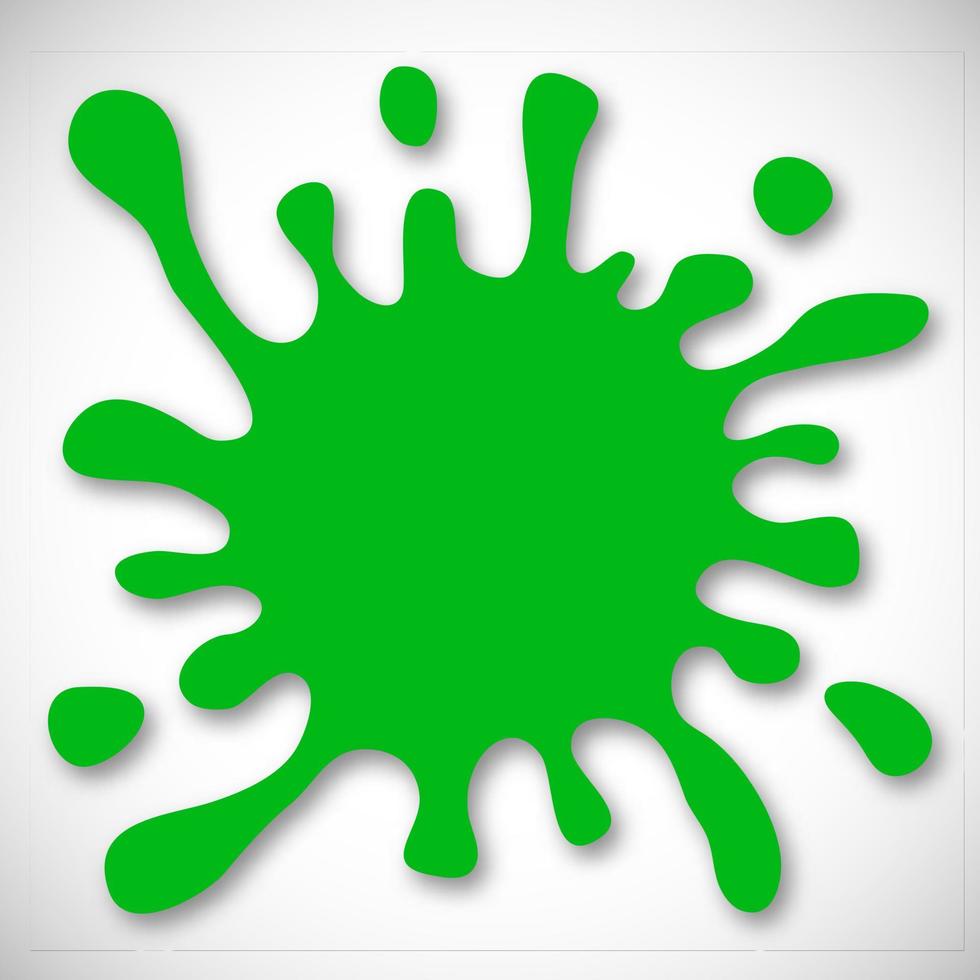 Green Hand Drawn Paint Splash with small splashes and shadows. Vector