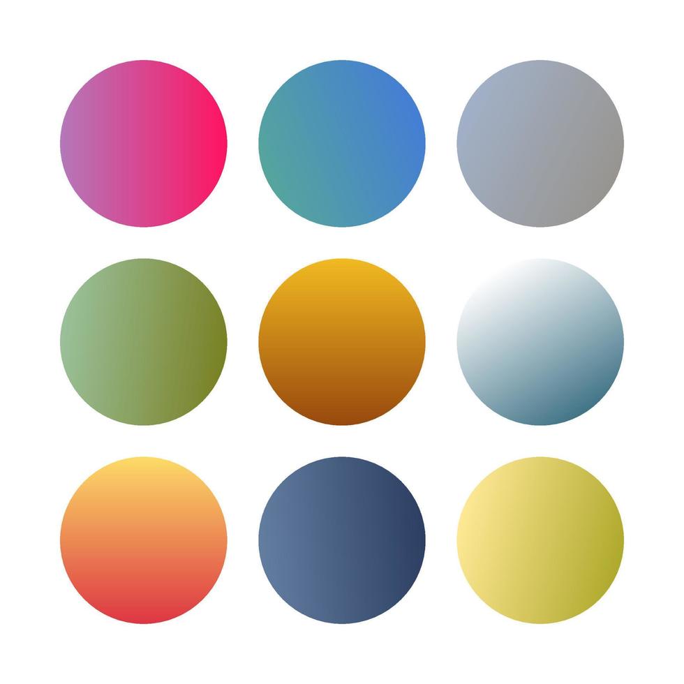 Round gradients spheres. Set of nine trendy multicolored Gradients. Vector illustration