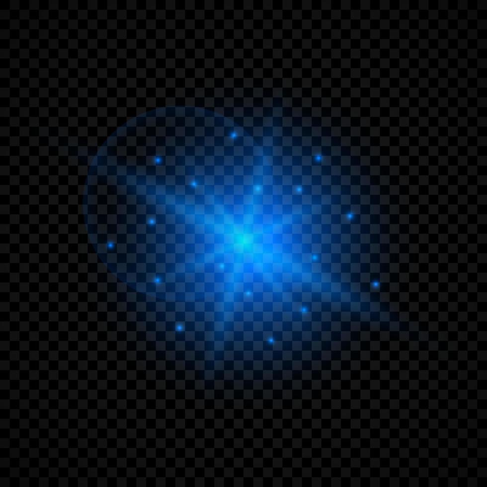 efecto de luz de destellos de lente. luces azules brillantes efectos de estallido estelar con destellos vector
