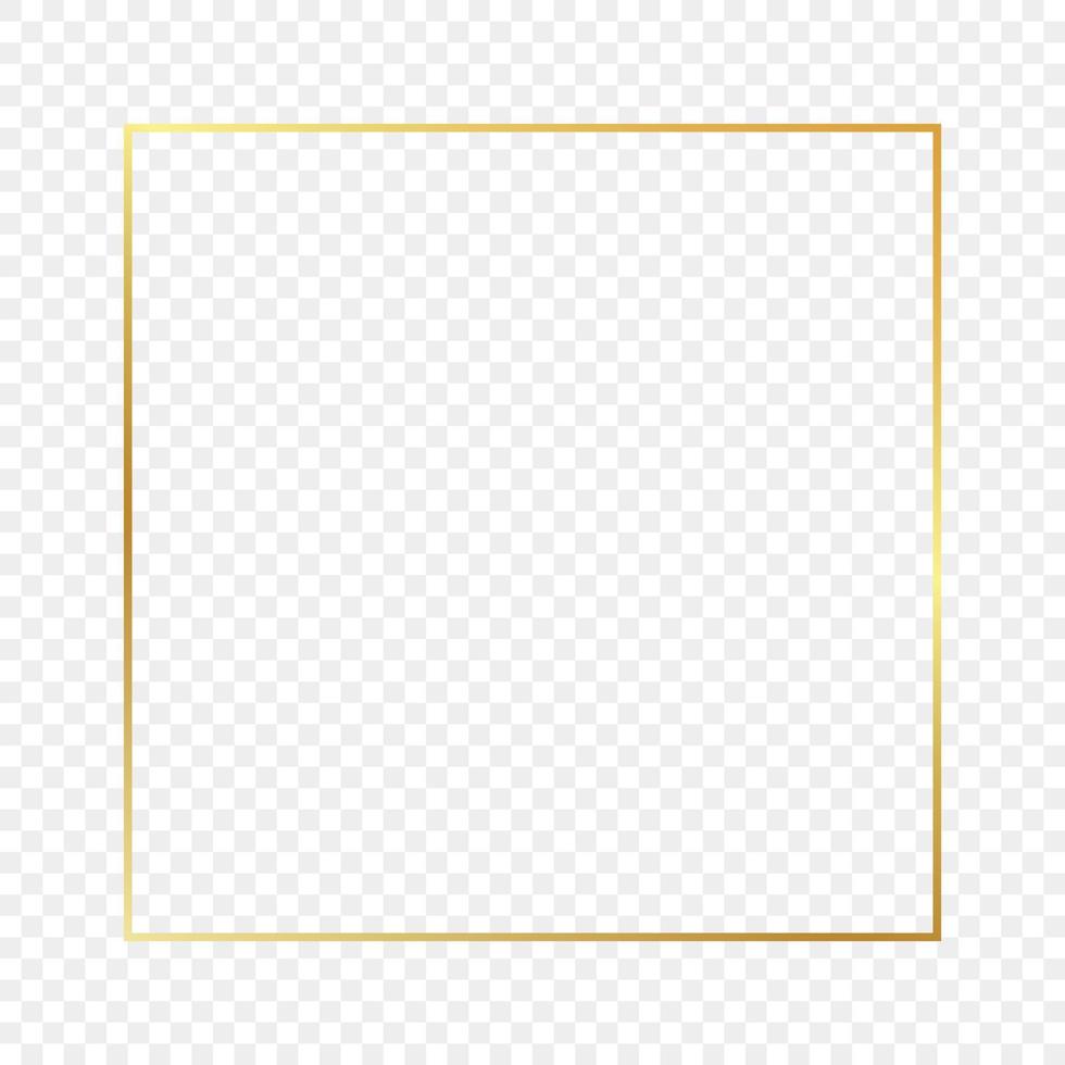 Gold glowing square frame isolated. Shiny frame with glowing effects. Vector illustration.