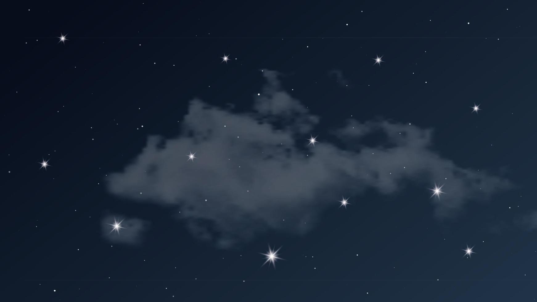 Night sky with clouds and many stars. Abstract nature background with stardust in deep universe. Vector illustration.