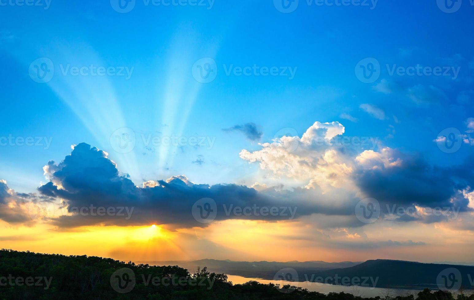 Sunset sky with ray light in twilight time photo