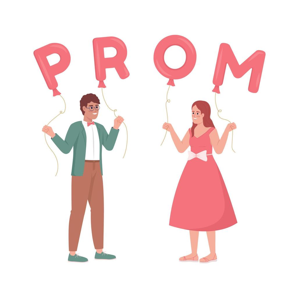 Boy asking girl to prom with balloons semi flat color vector characters. Editable figures. Full body people on white. Simple cartoon style illustration for web graphic design and animation