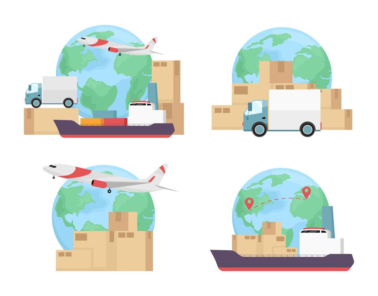 Freight shipping modes flat concept vector illustration set. Logistics. Editable 2D cartoon scene pack on white for web design. Delivery transports creative ideas for website, mobile, presentation