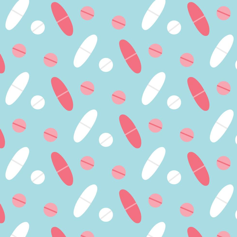 Seamless pattern with pills and capsules. Vector illustration . Flat style. Medical print.