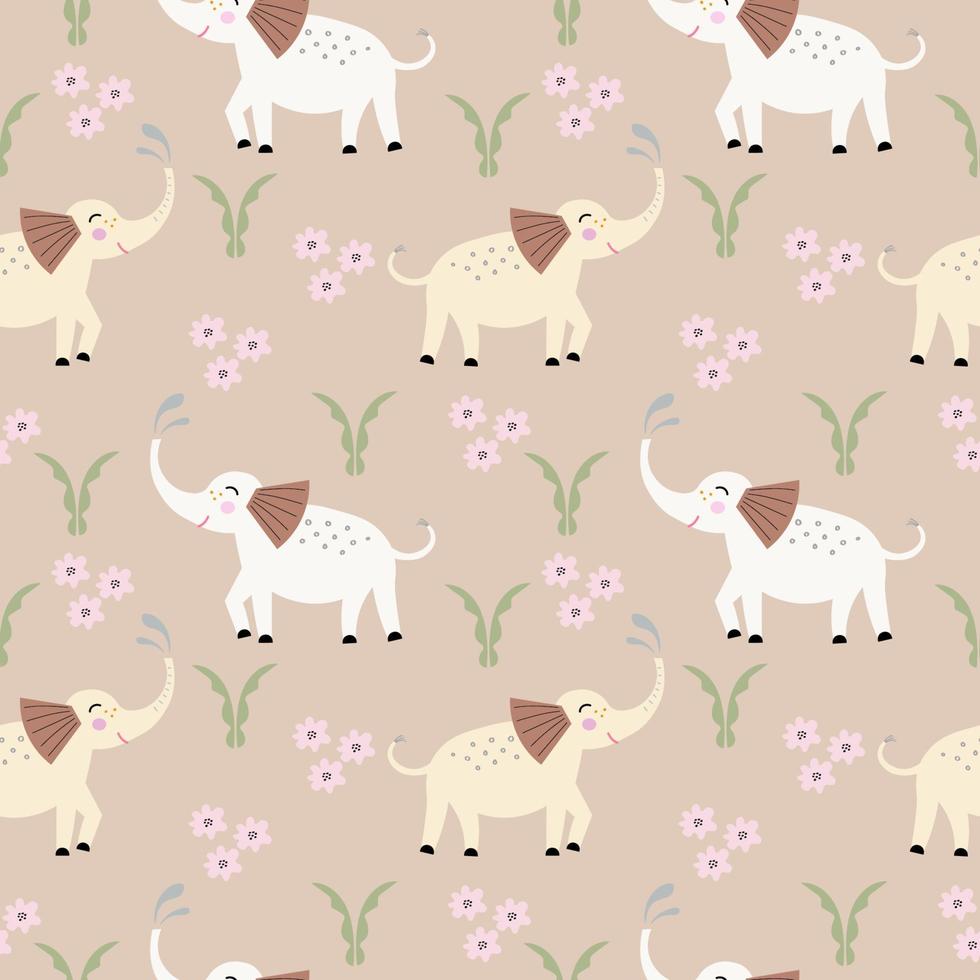 Cute repeated childish seamless pattern with elephants.Boho style. Cartoon elephants,flowers and plants in a repeating pattern.Hand drawn ornament for textile,banner,wrapping paper, packaging design vector