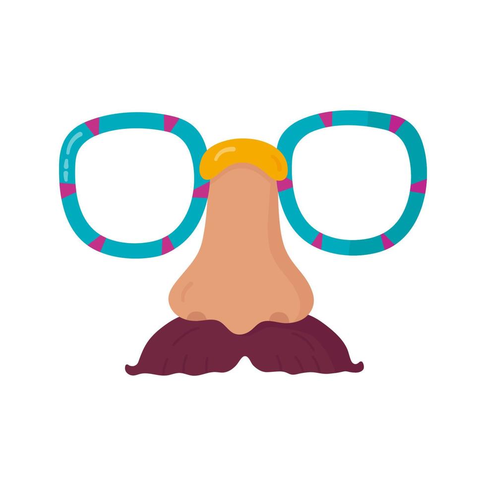 Funny glasses with nose and mustache. Vector festive mask for holiday Purim and carnival in flat style