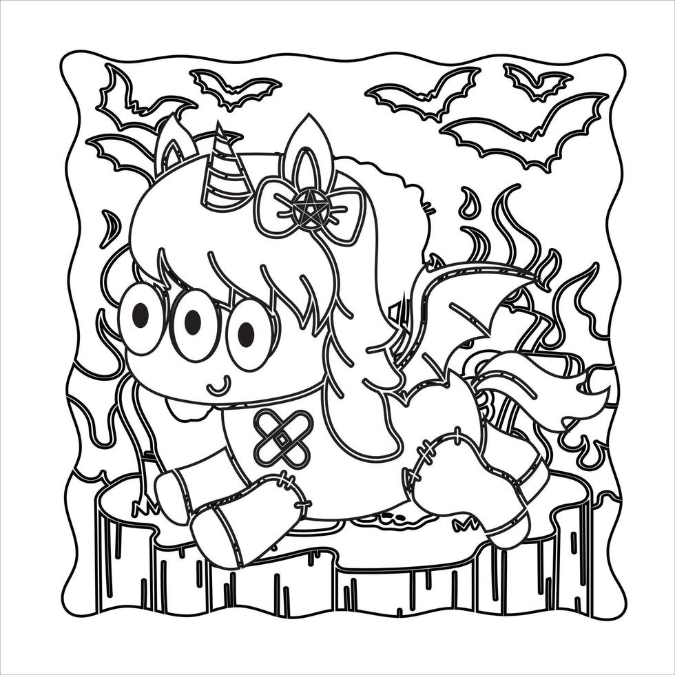 creepy kawaii pastel goth coloring page vector