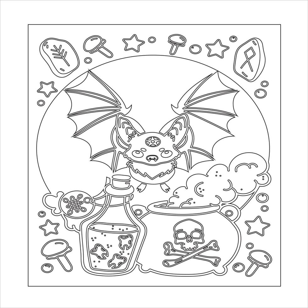 creepy kawaii pastel goth coloring page vector