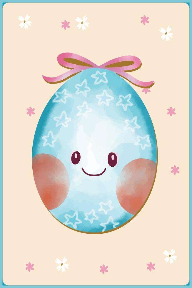 Kawaii Easter Eggs Watercolor Vector Illustration Smile 2023