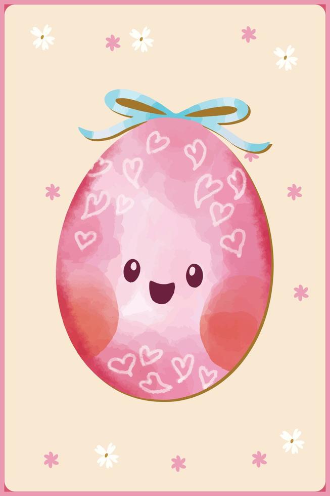 Kawaii Easter Eggs Watercolor Vector Illustration Happy 2023