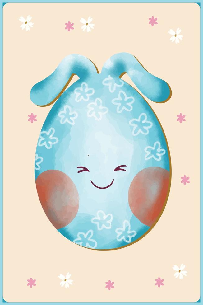 Kawaii Easter Eggs Watercolor Vector Illustration Smile Face 2023