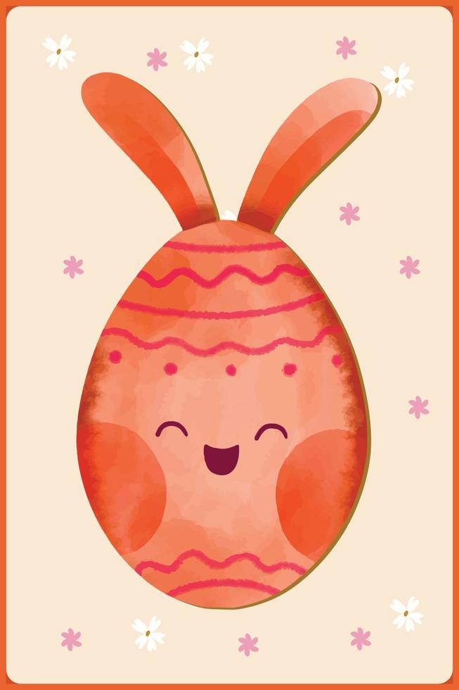 Kawaii Easter Eggs Watercolor Vector Illustration Happy Smile 2023