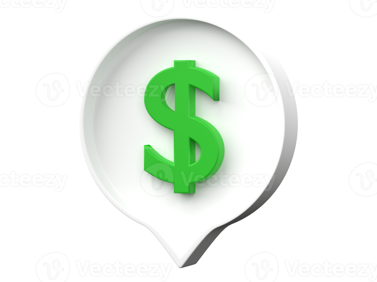 3D Dollar sign inside of a pin isolated on transparent background PNG file format.