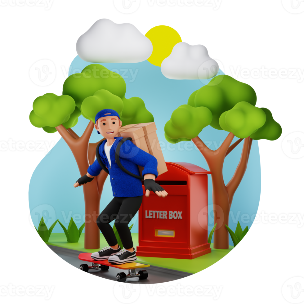 Delivery On Skateboard 3D Character Illustration png