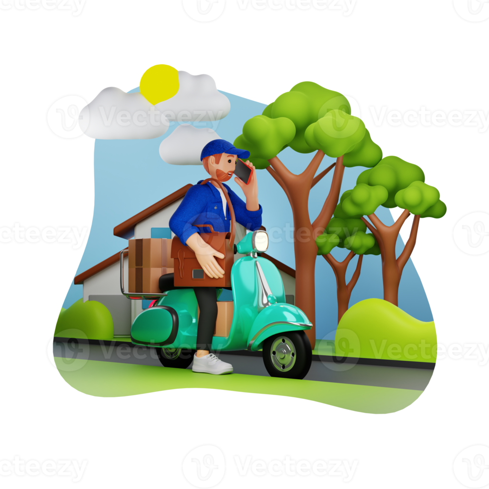 Delivery Man Calling Customer To Tell Them 3D Character Illustration png