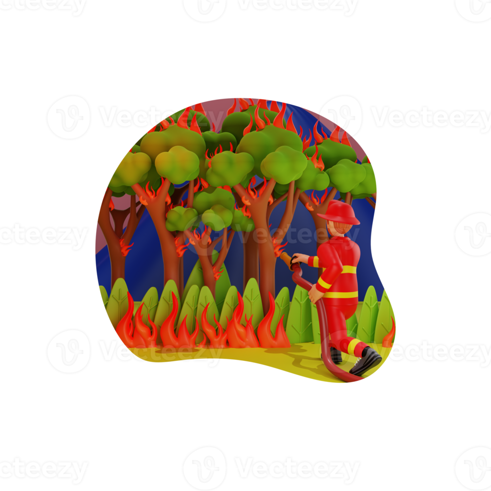 Firefighters Extinguishing Forest Fires, 3D Character Illustration png