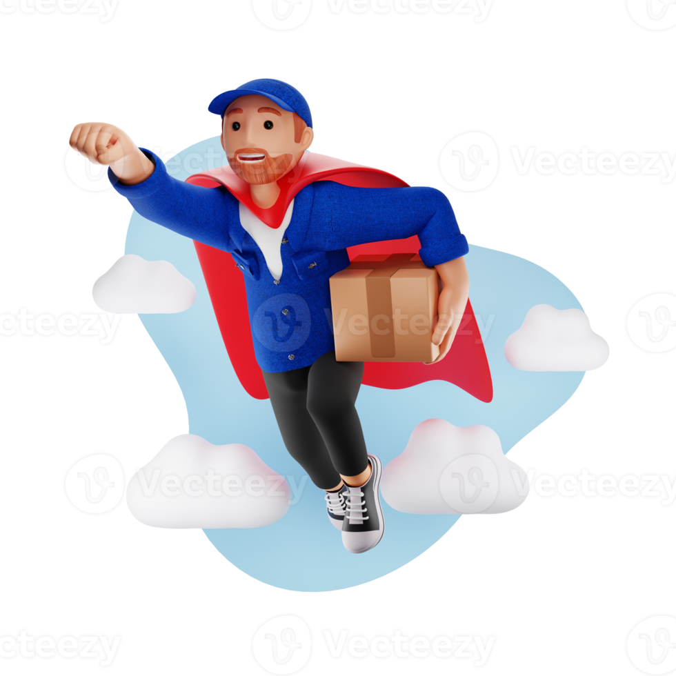 Delivery by super courier, 3D Character Illustration png